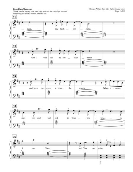 Oceans (Where Feet May Fail) by Hillsong United Piano Solo at Intermediate Level