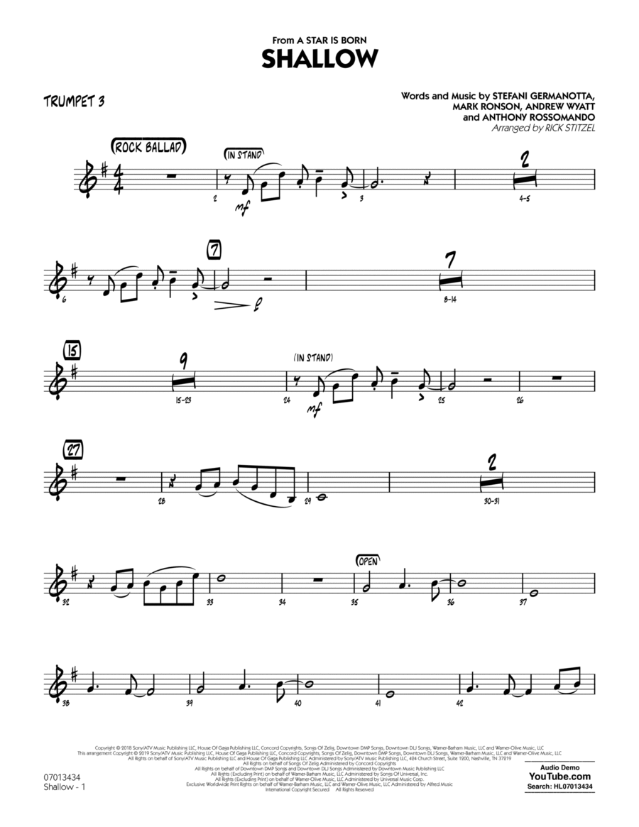 Shallow (from A Star Is Born) (arr. Rick Stitzel) - Trumpet 3