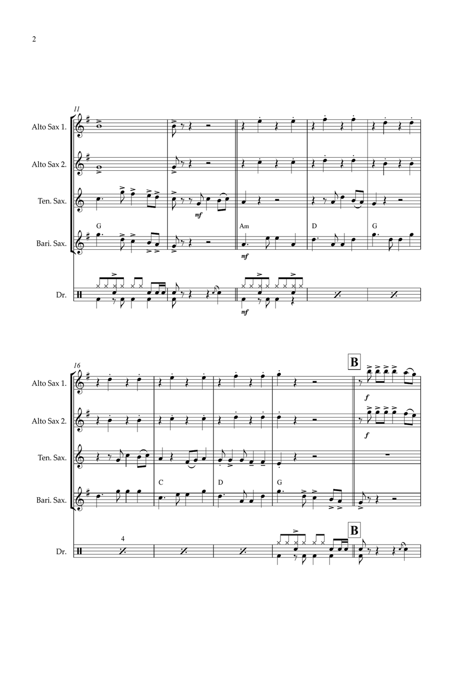 Feliz Navidad Saxophone Quartet scores gallery preview page 2