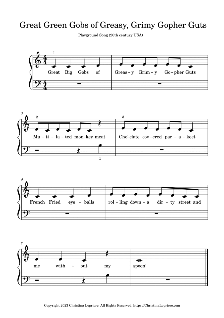 Great Green Gobs of Greasy, Grimy Gopher Guts (Easy Piano) Easy Piano scores gallery preview page 1