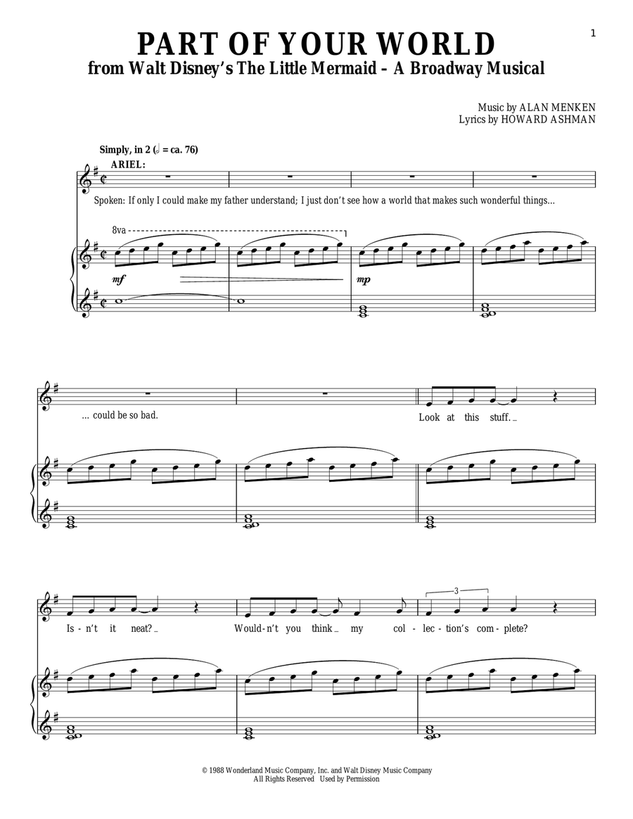 Part Of Your World (from The Little Mermaid) Voice scores gallery preview page 1