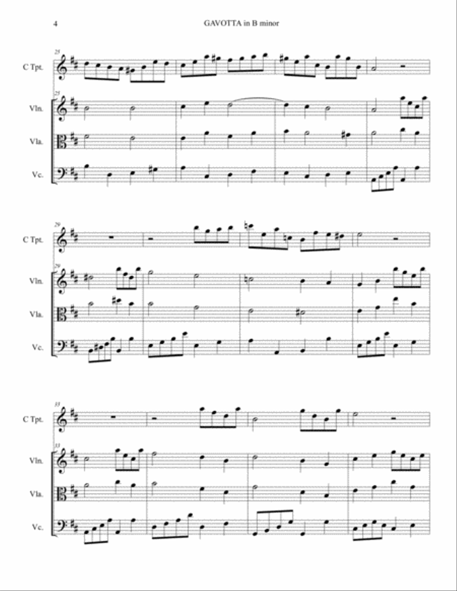 GAVOTTA in B Minor - Zipoli - Arr. for Trumpet in C and String Trio Small Ensemble scores gallery preview page 4