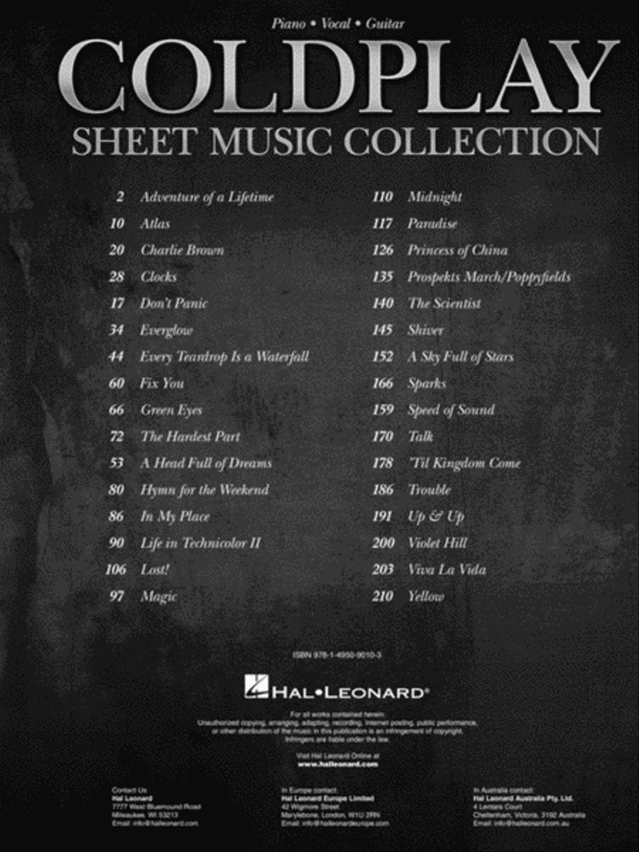 Coldplay Sheet Music Collection Piano, Vocal, Guitar scores gallery preview page 2