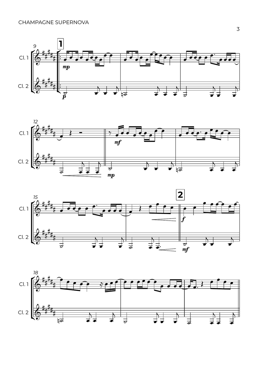 Champagne Supernova Clarinet Duet scores gallery preview page 3