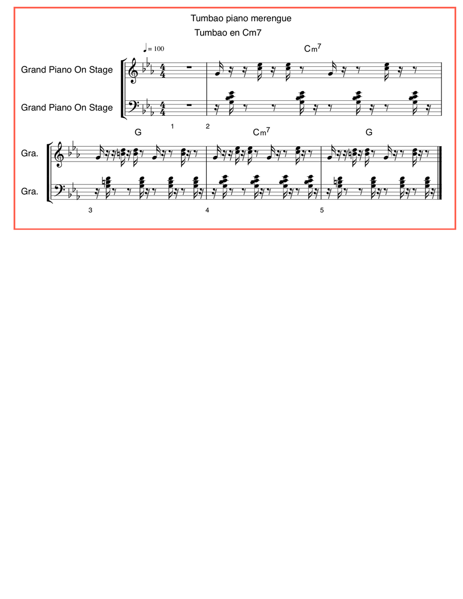 Tumbao piano merengue en C m7 Easy Piano scores gallery preview page 1