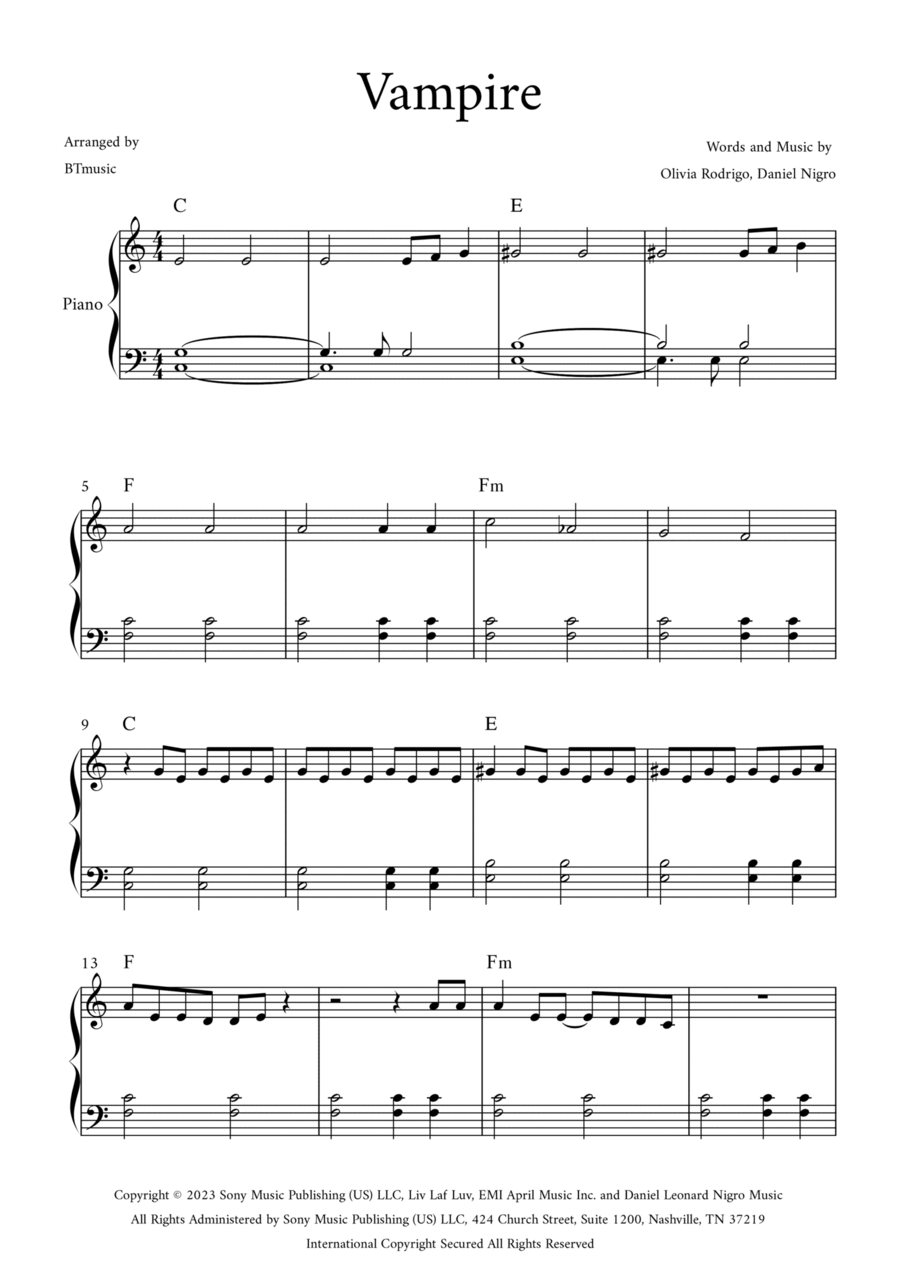 Vampire Easy Piano scores gallery preview page 1