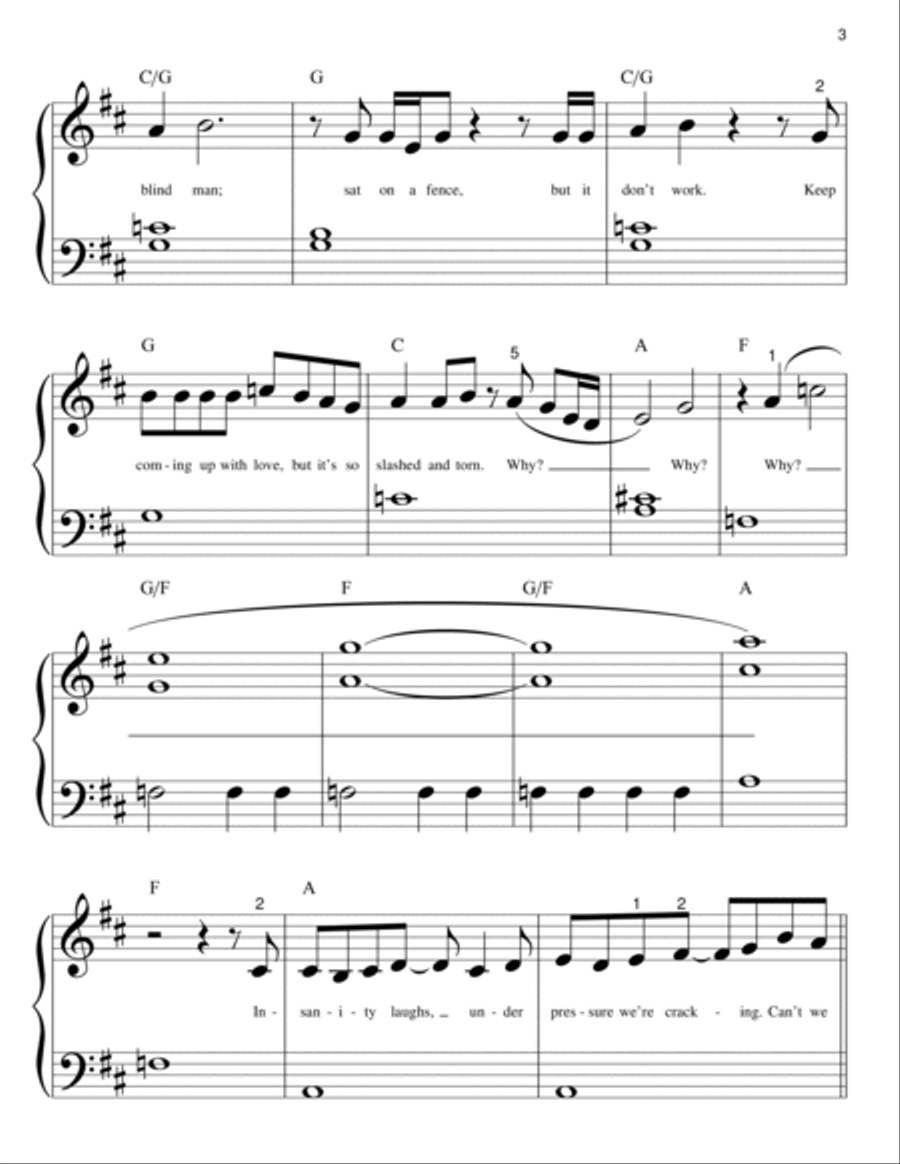 Under Pressure Easy Piano scores gallery preview page 3