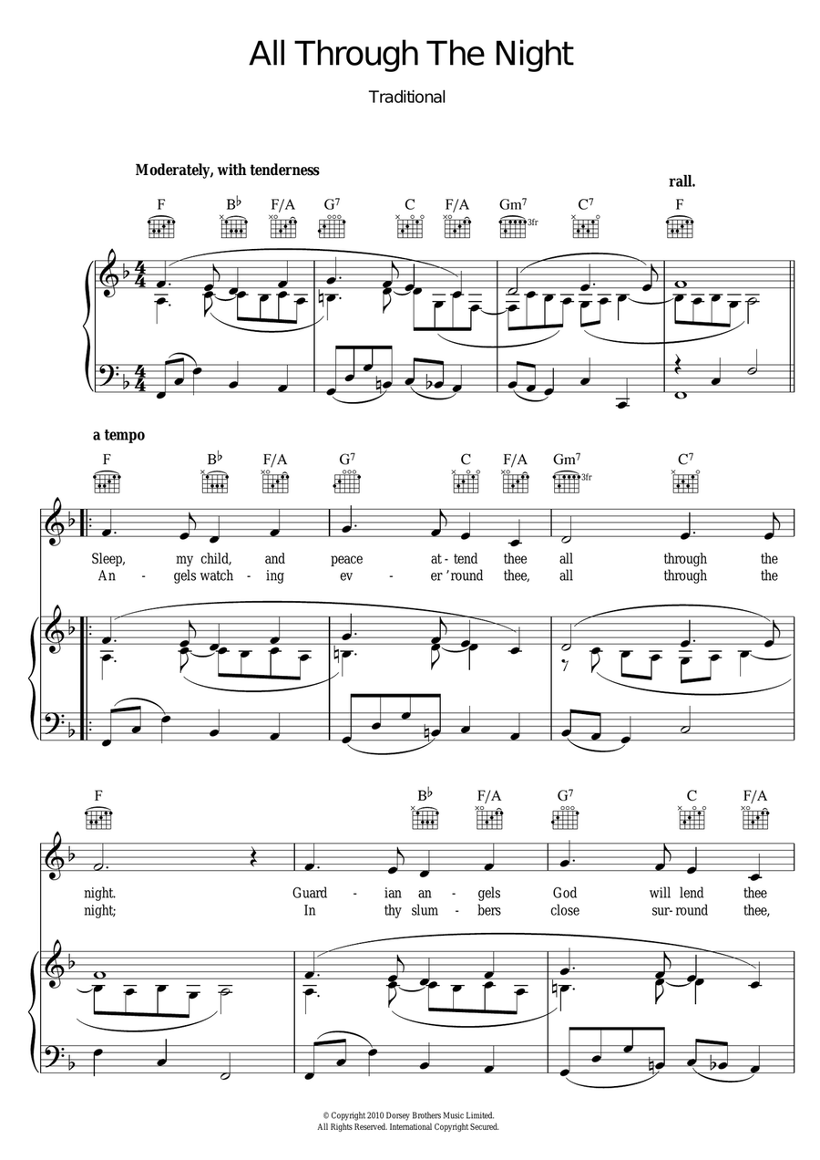 All Through The Night Piano, Vocal scores gallery preview page 1