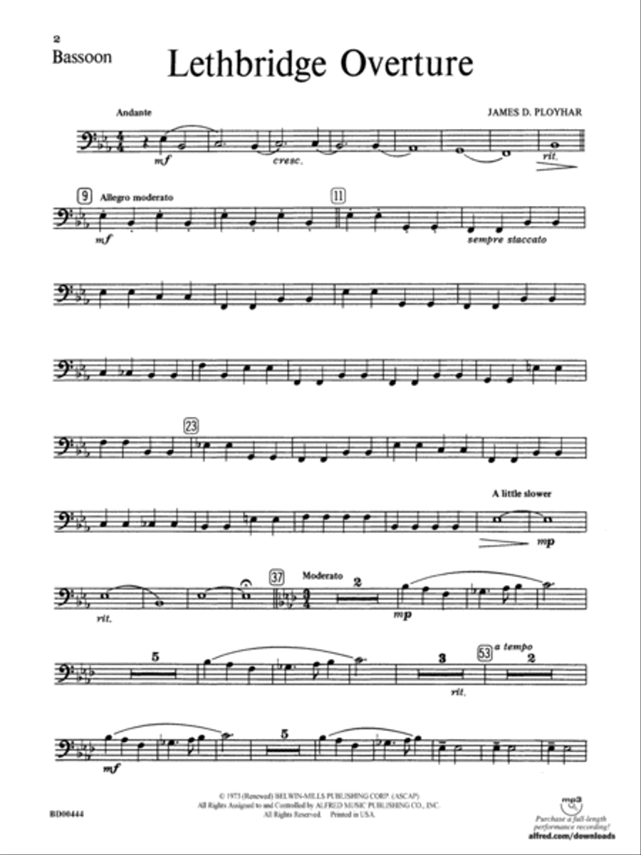 Lethbridge Overture: Bassoon Concert Band scores gallery preview page 1