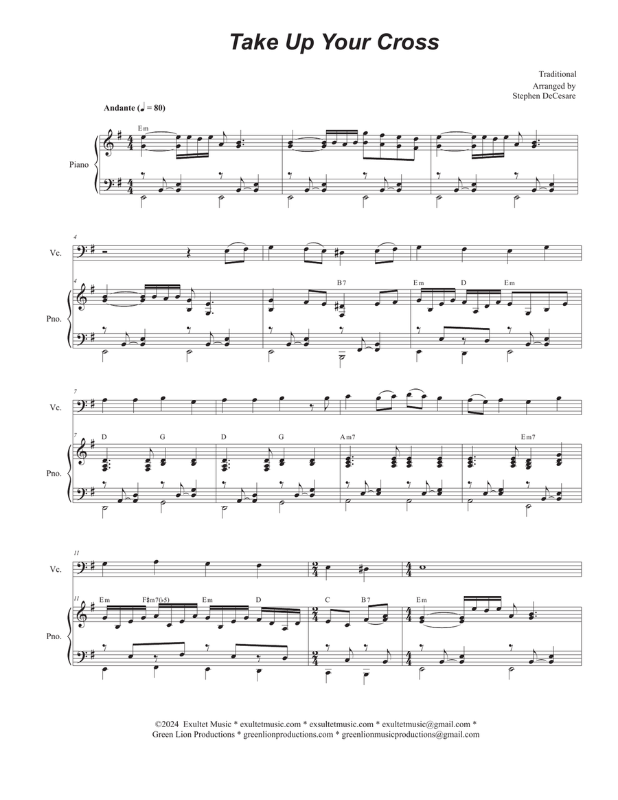 Take Up Your Cross (Cello solo and Piano) Piano scores gallery preview page 1