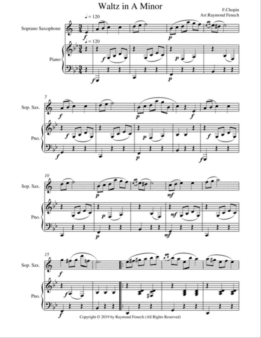 Waltz in A Minor (Chopin) -Soprano Saxophone and Piano Soprano Saxophone scores gallery preview page 4