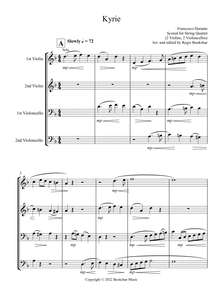 Kyrie (Durante) (String Quartet - 2 Violins, 2 Cellos) String Quartet scores gallery preview page 1