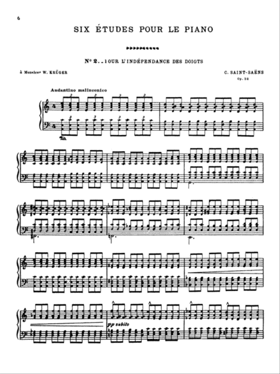 Saint-Saëns: Six Etudes, Op. 52 Piano Method scores gallery preview page 1