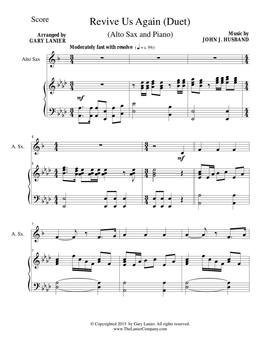 REVIVE US AGAIN (Duet – Alto Sax and Piano/Score and Parts) Woodwind Duet scores gallery preview page 1