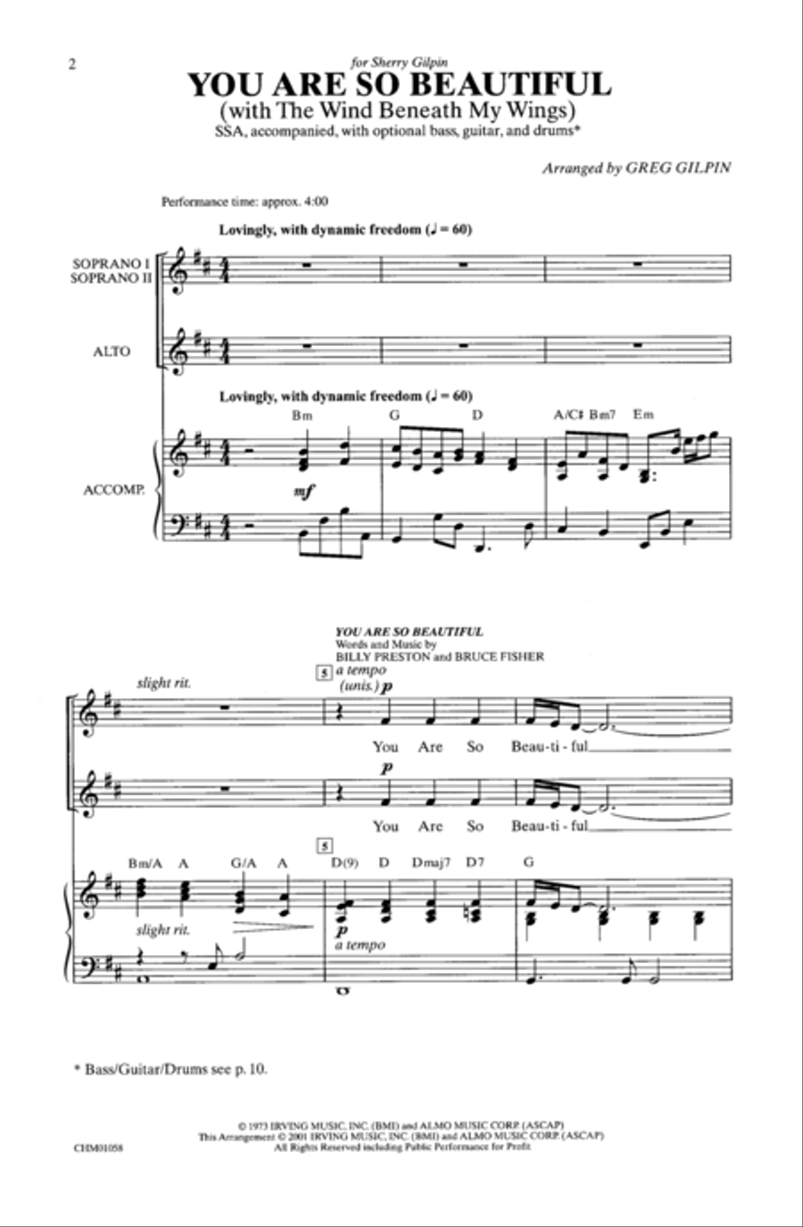 You Are So Beautiful (with The Wind Beneath My Wings) - SSA SSA scores gallery preview page 2
