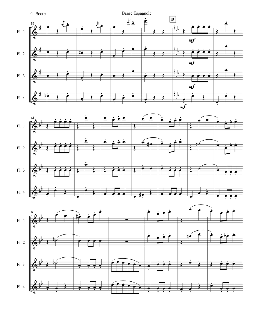 Danse Espagnole for Flute Quartet Flute Quartet scores gallery preview page 5