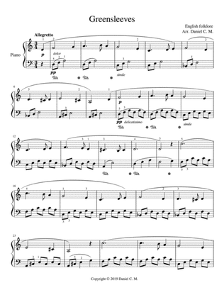 Greensleeves for piano (easy)