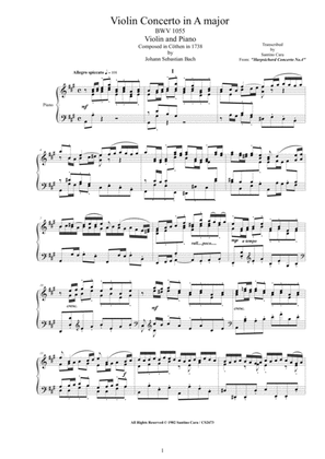 Bach - Violin Concerto in A major BWV1055 for Violin and Piano