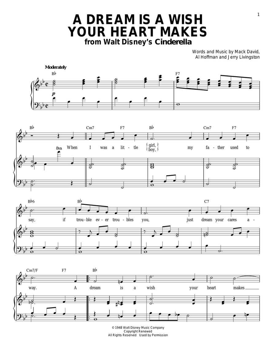 A Dream Is A Wish Your Heart Makes (from Cinderella) Piano, Vocal scores gallery preview page 1