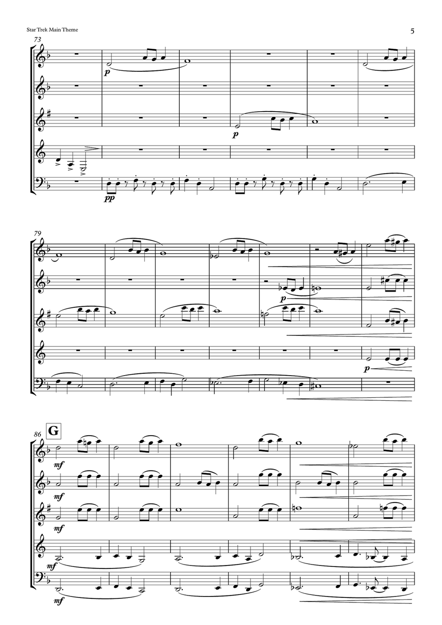 Star Trek Main Theme from STAR TREK INTO DARKNESS Woodwind Quintet scores gallery preview page 5