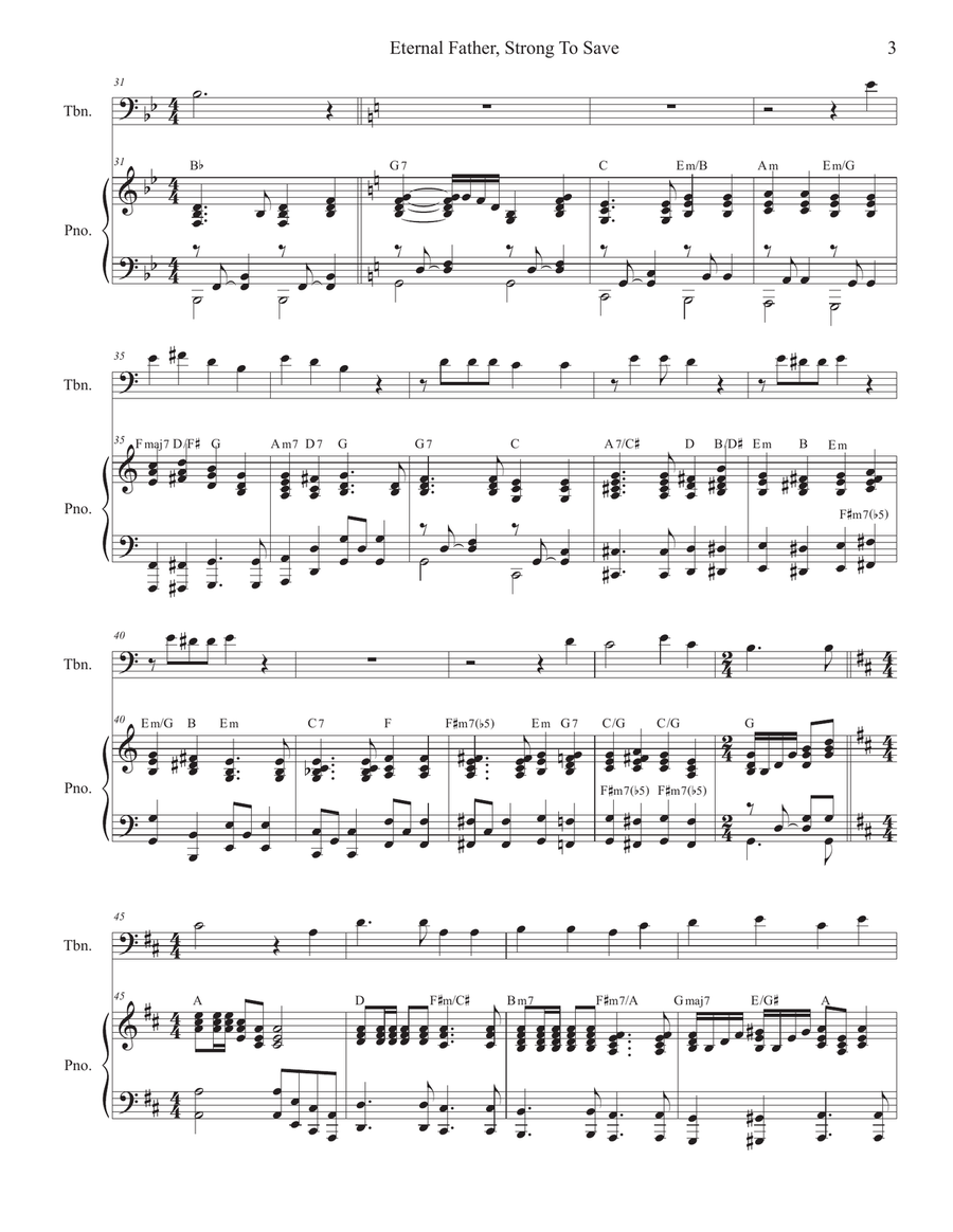 Eternal Father, Strong To Save (The Navy Hymn) (Trombone solo and Piano) Piano scores gallery preview page 3