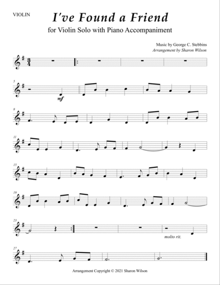 I've Found a Friend (Easy Violin Solo with Piano Accompaniment) Violin Solo scores gallery preview page 2