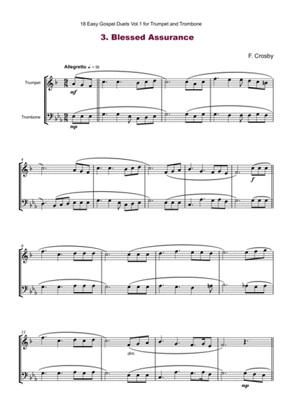 18 Easy Gospel Duets Vol.1 for Trumpet and Trombone