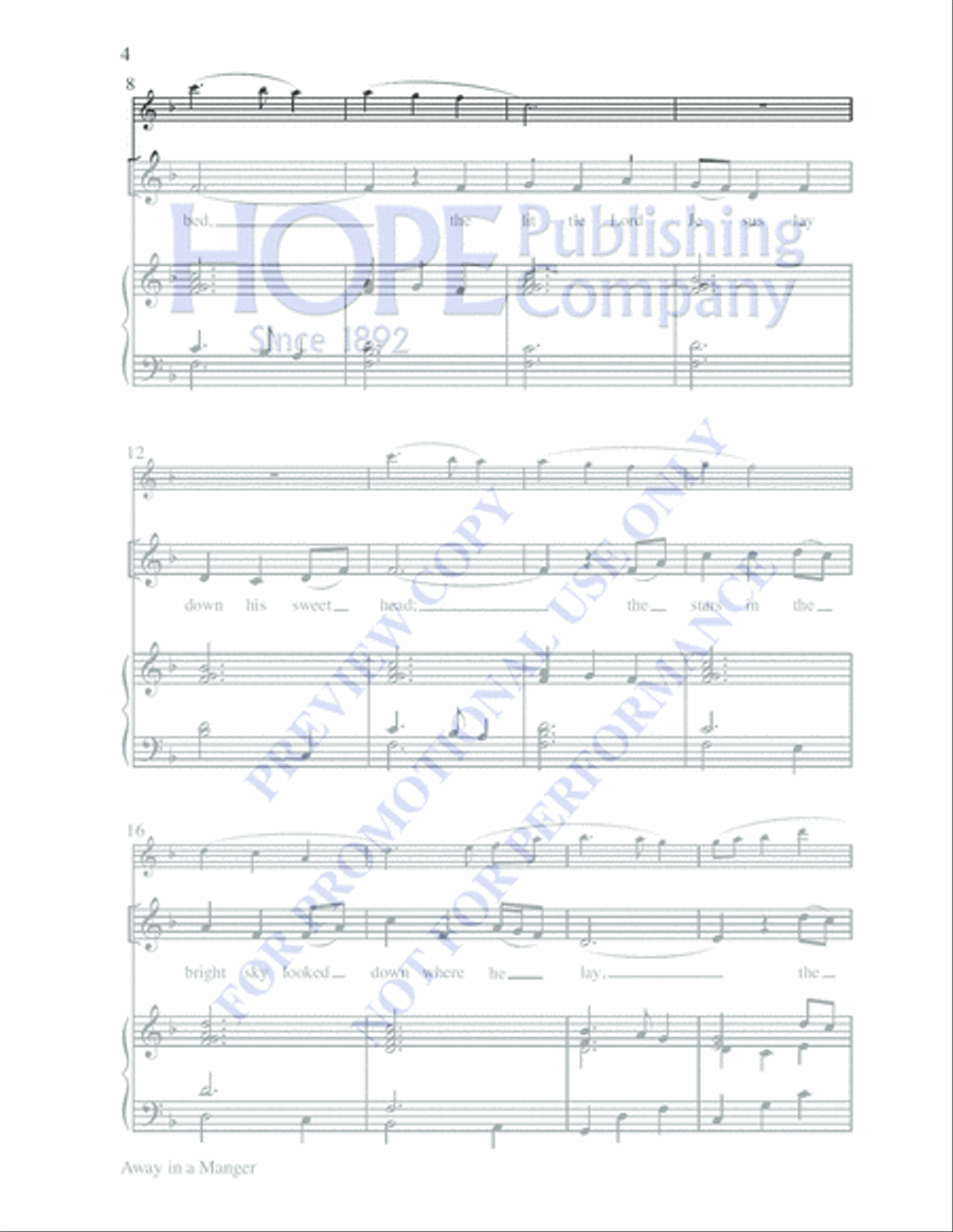 Away in a Manger 4-Part scores gallery preview page 4