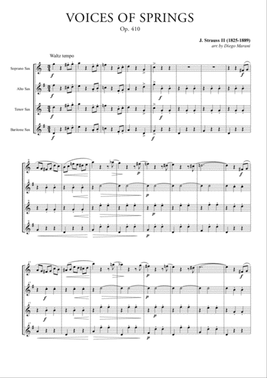 Voices Of Spring for Saxophone Quartet Saxophone Quartet scores gallery preview page 1