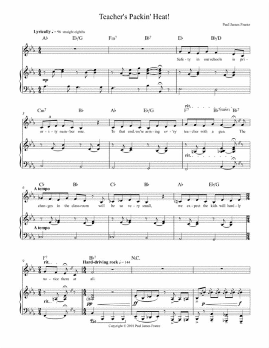 Teacher's Packin' Heat (Key: E-flat major) Voice scores gallery preview page 1