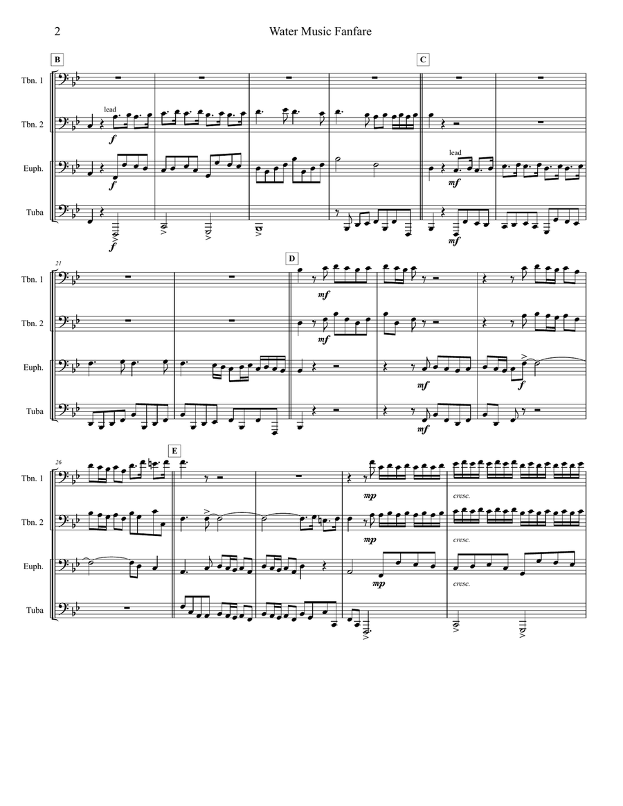 Water Music Fanfare - Low Brass Quartet Brass Quartet scores gallery preview page 2