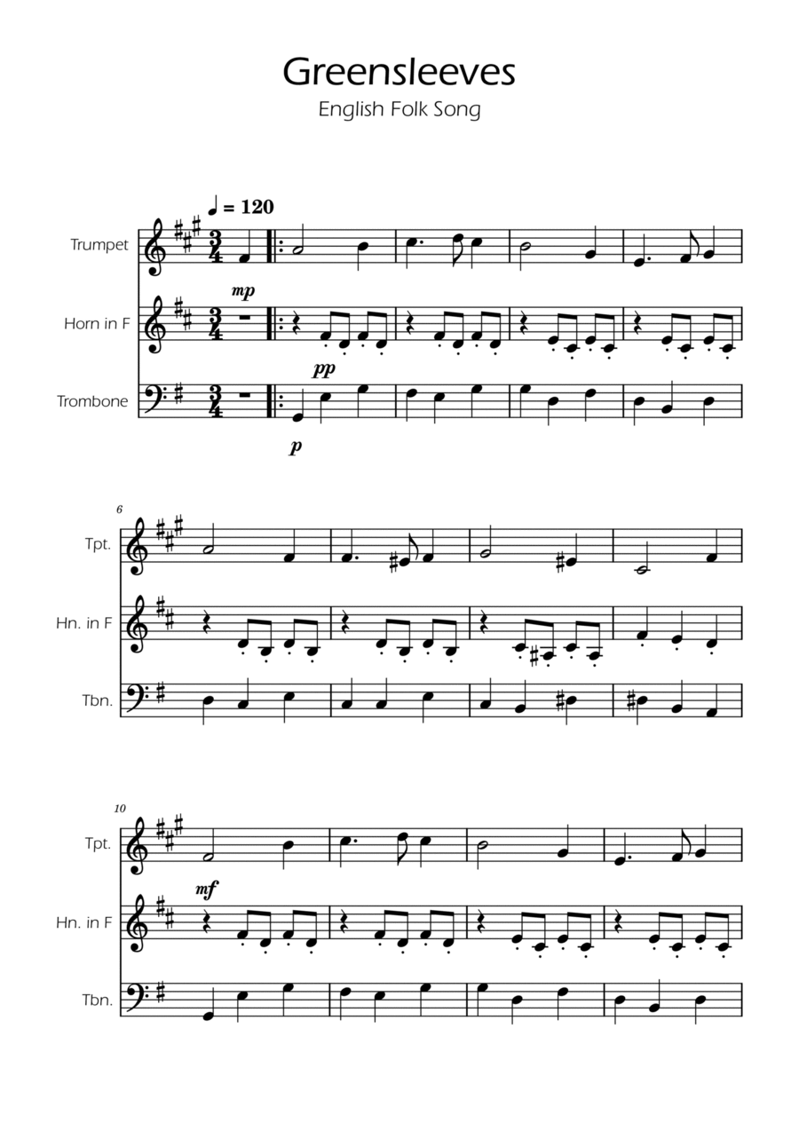 Greensleeves - Brass Trio Brass Trio scores gallery preview page 1