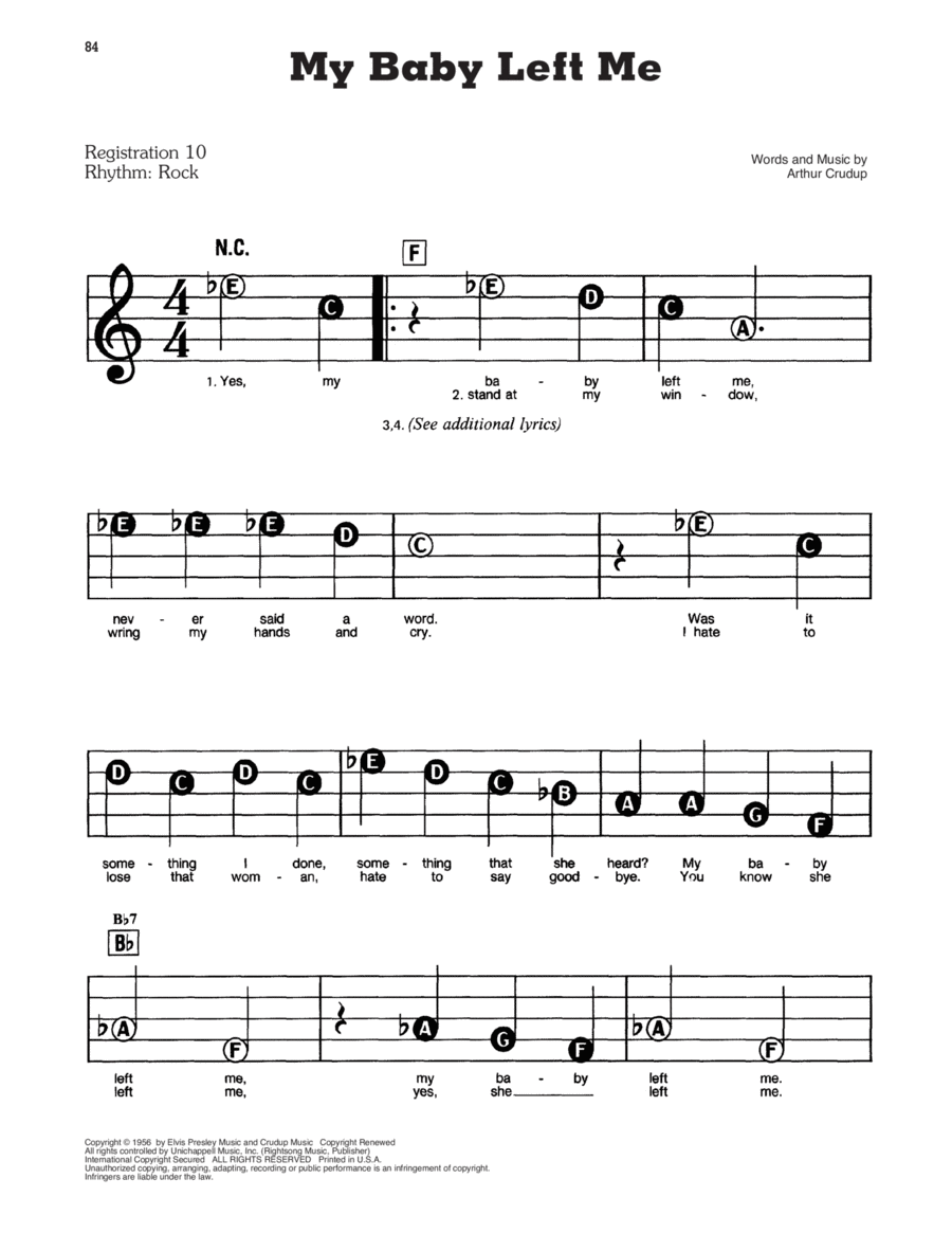 My Baby Left Me Electronic Keyboard scores gallery preview page 1
