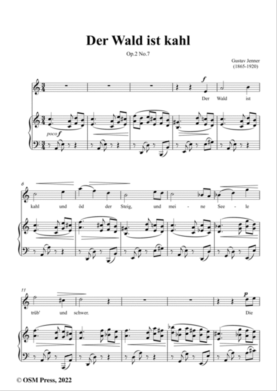 Jenner-Der Wald ist kahl,in a minor,Op.2 No.7 Voice scores gallery preview page 2