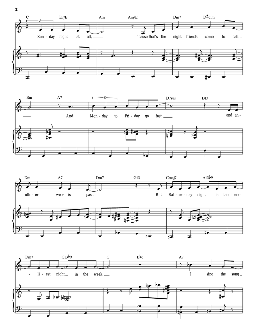 Saturday Night (Is The Loneliest Night Of The Week) Piano, Vocal scores gallery preview page 2