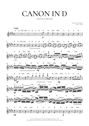 Canon in D (Clarinet Solo) - Johann Pachelbel