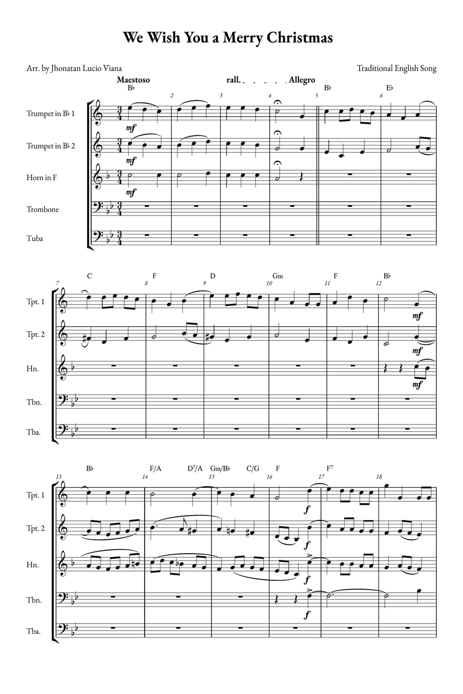 We Wish You a Merry Christmas Brass Quintet scores gallery preview page 1