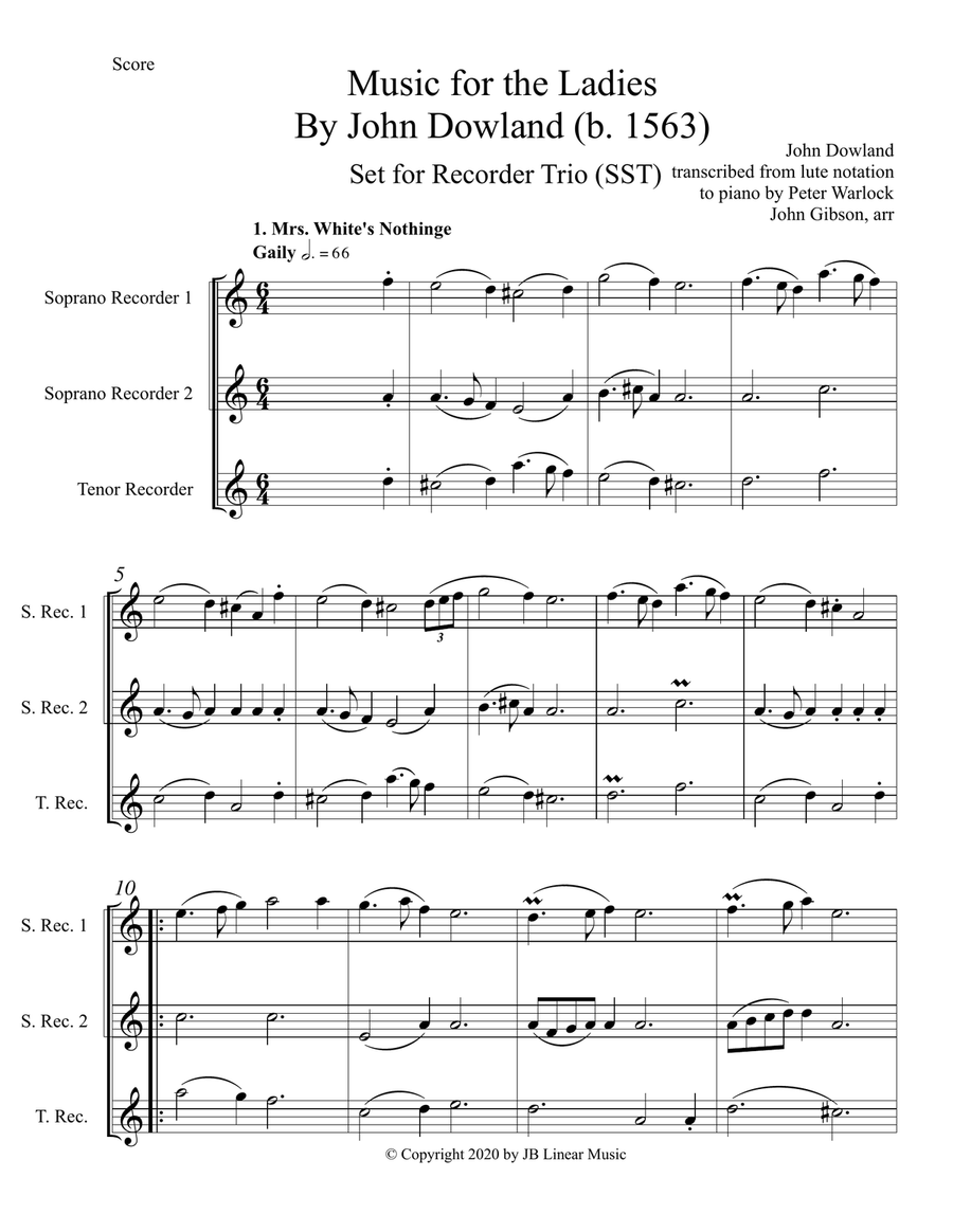 Dowland (1563) Music for the Ladies set for recorder trio (SST) Recorder scores gallery preview page 2
