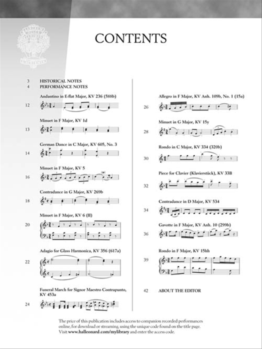Mozart – 15 Intermediate Piano Pieces Piano Solo scores gallery preview page 3
