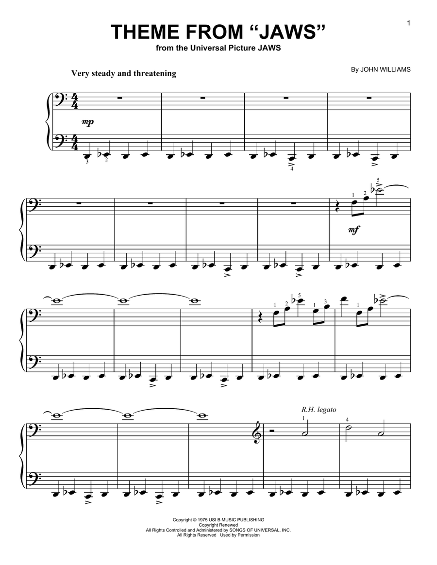 Theme from Jaws Easy Piano scores gallery preview page 1