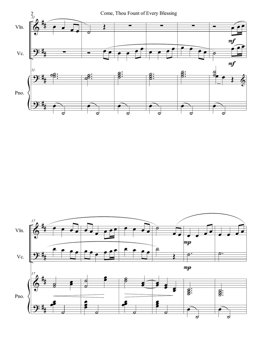 Come,Thou Fount of Every Blessing (for piano, violin, cello) Piano Trio scores gallery preview page 2