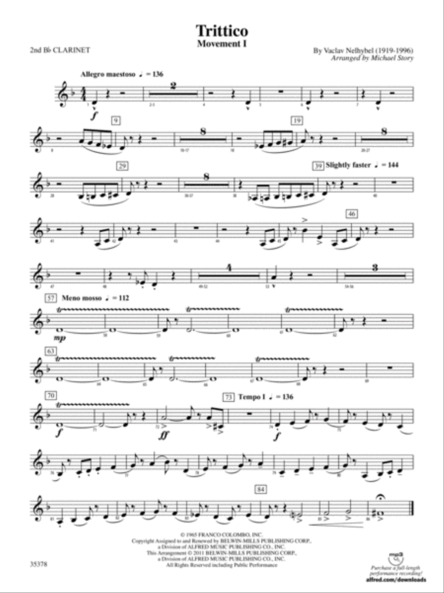 Trittico: 2nd B-flat Clarinet Concert Band scores gallery preview page 1