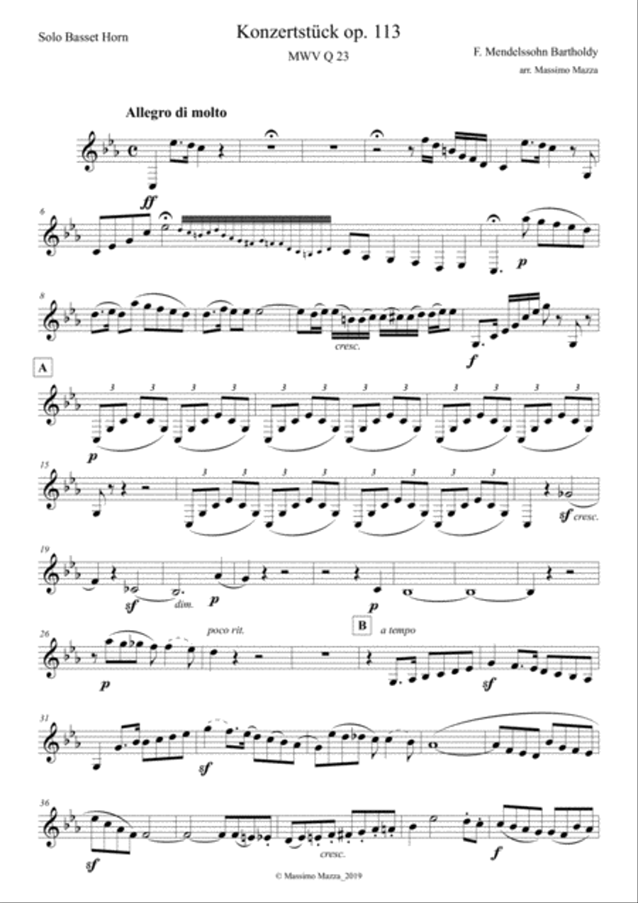 F. Mendelssohn Bartholdy Konzertstück op. 113 for Clarinet, Basset Horn and Orchestra – Transcrip Woodwind Ensemble scores gallery preview page 6