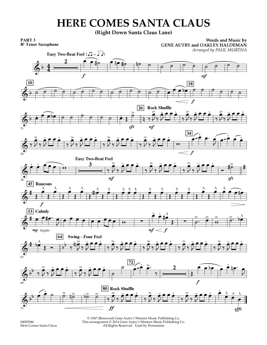 Here Comes Santa Claus (Right Down Santa Claus Lane) - Pt.3 - Bb Tenor Saxophone Concert Band scores gallery preview page 1
