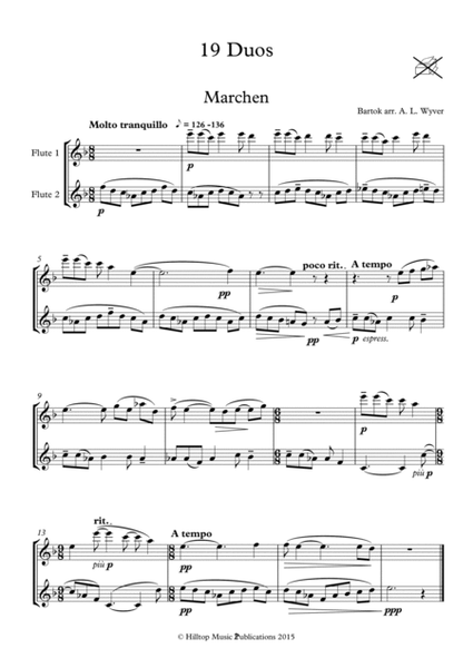 19 Duos by Bartok arranged for two flutes image number null