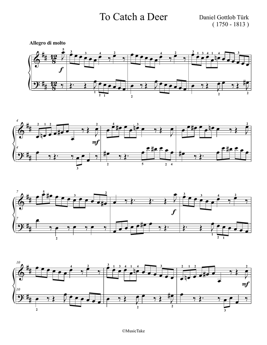 Turk To Catch a Deer Easy Piano scores gallery preview page 1