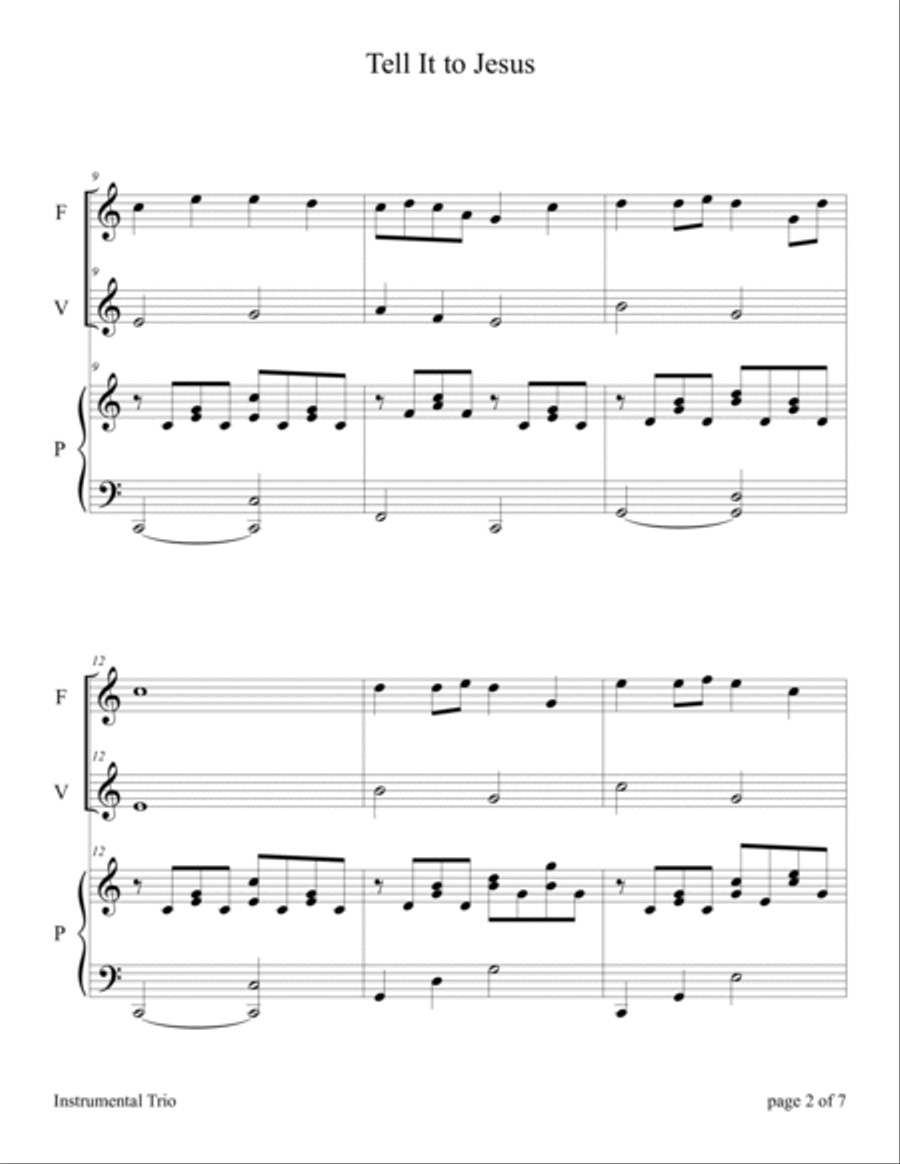 Tell It to Jesus (Easy Flute and/or Violin Duet with Piano Accompaniment) Flute scores gallery preview page 6