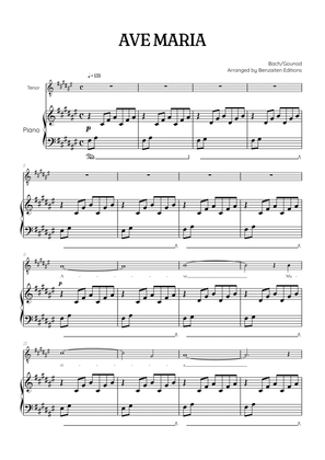 Bach / Gounod Ave Maria in F sharp [F#] • tenor sheet music with piano accompaniment