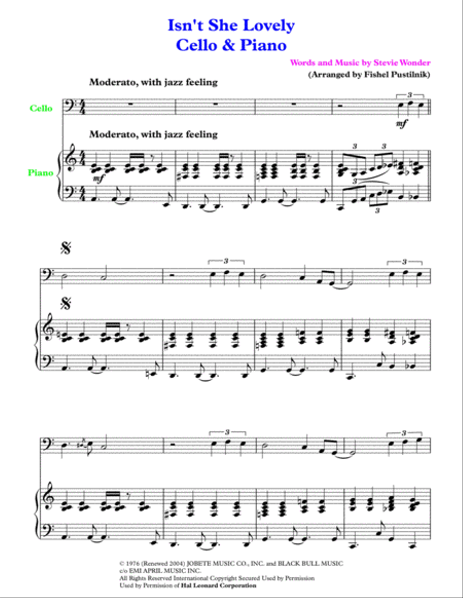 Isn't She Lovely Piano scores gallery preview page 2