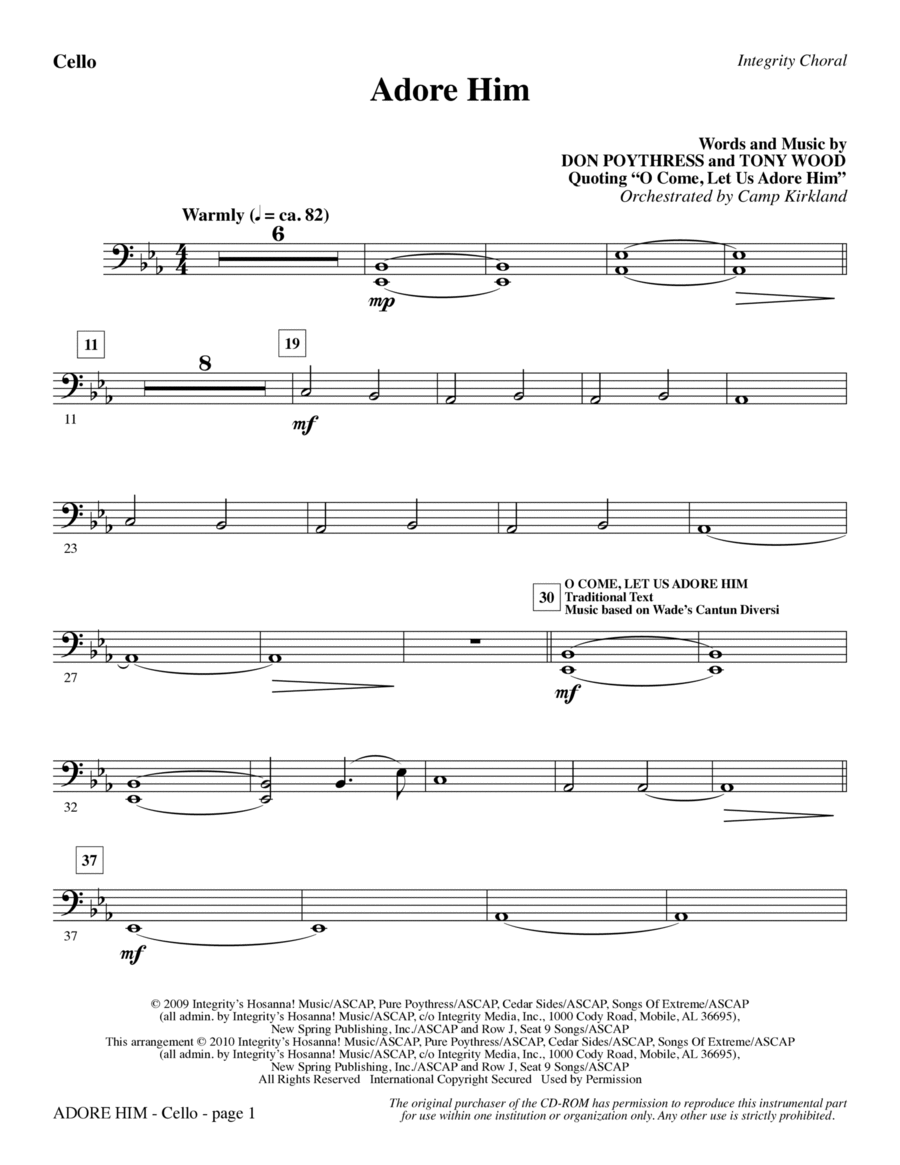 Adore Him - Cello Adore Him - Cello Choir scores gallery preview page 1